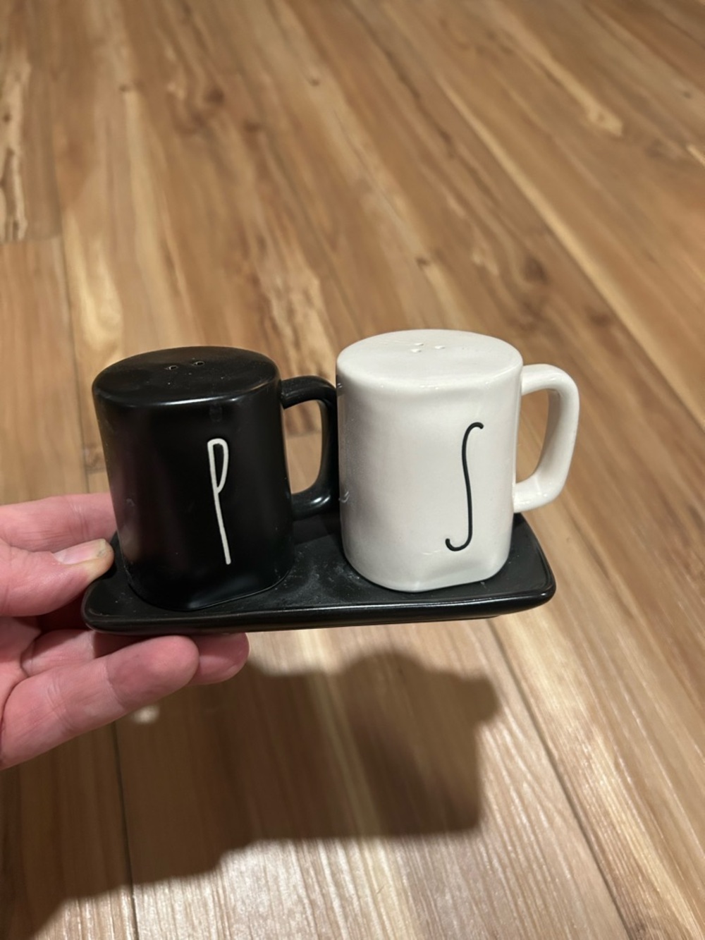 Rae Dunn Black & White Ceramic Salt and Pepper Mug Set with Tray